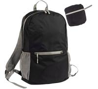 WEDO PACKTOGO Sac à dos pliable en nylon léger et imperméable (12L), bretelles rembourrées, fermetures éclair protégées contre l'eau, fixation pour trolley, porte-bouteille & poche intérieure, noir