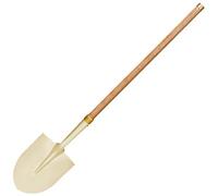 WEDO Pelle ronde à long col courbé anti-étincelle avec clip de verrouillage, pelle de transfert, manche en bois de 119,4 cm de long avec cerceau en bronze, outil de creusement de sécurité, bronze