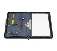 Wedo Porte-documents A4 en denim – fermeture éclair, 3 emplacements cartes, élastiques stylos, bleu