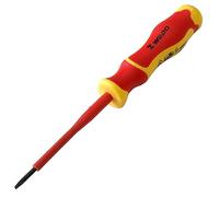 WEDO Tournevis Electricien Isolée,VDE 1000 volt,fente,3×100mm pointe parallèle,Fabriqué en Acier (Chrome Vanadium),Longue 198mm,antidérapante Poignée,certificat GS