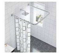 WEDSFC Tringle D Angle pour Rideau De Douche Extensible Réglable en Forme De U, Barre Arrondie en Acier Inoxydable Courbée Ajustable sans Perçage, Argent, 110×110×110cm