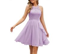 Wedtrend Robe de cocktail élégante pour mariage - Ligne A - Dos nu - Robe de soirée à volants - Longueur genou - En mousseline de soie, lavande, M
