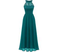 Wedtrend Robe longue de demoiselle d'honneur robe de mariage fête dentelle et mousseline élégante, Bleu -vert (Verde pavo real), Large