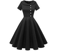 Wedtrend Robe Peter Pan Robe Style Année 50 Pin up Robe Noir à Pois Année 50 avec Manches Courtes WTP20007 Black XS