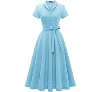 Wedtrend Robe vintage à manches courtes pour femme, robe de cocktail, de fête, de travail, d'église, décontractée, bleu, Taille M