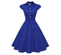 Wedtrend Robe Vintage Rockabilly Rétro Audrey Hepburn 50's 60's Polka Pin Up Swing avec Boutons de cœurWTP10007 RoyalWhiteDot 2XL