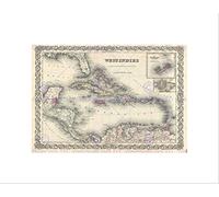 Wee Blue Coo 1855 Colton Map Impression Murale Vintage des Antilles