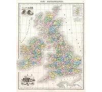 Wee Blue Coo 1878 Migeon Map The British Isles England, Ireland Scotland Wall Art Print Mur Décor 30 x 41 cm