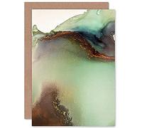 Wee Blue Coo Abstract Paint With Green Gold Greeting Card With Envelope Inside Premium Quality Abstrait Peindre vert Or