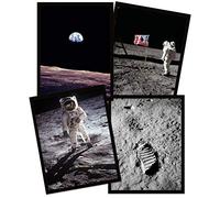 Wee Blue Coo Apollo 11 Astronaut Aldrin Armstrong 50th Anniversary Moon Landing Saturn V Rocket Black Framed Wall Art Print Poster Home Decor Premium Pack of 4 Lune Fusée Mur Affiche Accueil Déco