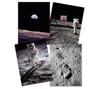Wee Blue Coo Apollo 11 Astronaut Aldrin Armstrong 50th Anniversary Moon Landing Saturn V Rocket Wall Art Print Poster Home Decor Premium Pack of 4 Lune Fusée mur Affiche Accueil Déco