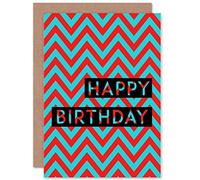 Wee Blue Coo BIRTHDAY HAPPY BLUE RED ZIG ZAG ART GREETINGS GREETING CARD GIFT