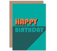 Wee Blue Coo BIRTHDAY HAPPY RETRO CONTRAST LINES GREEN ART GREETINGS GREETING CARD