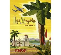 Bumblebeaver Travel TWA Airline Los Angeles California Palm USA Vintage Poster Print 12x16 inch 30x40cm Voyage Compagnie aérienne Californie Les États-Unis d'Amérique Ancien Affiche