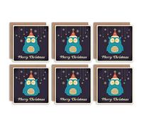 Wee Blue Coo Christmas Cards 6 Pack - Cute Owl Bird Snowflake Set Xmas Cards Mignonne Oiseau Neige