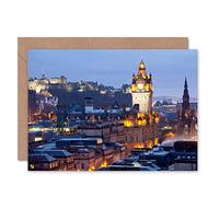 Wee Blue Coo Edinburgh Castle Night City View Birthday Art Sealed Greeting Card Plus Envelope Blank inside Edinbourg Château Nuit Ville Vue