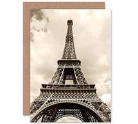 Wee Blue Coo EIFFEL TOWER SEPIA PARIS FRANCE ICONIC BIRTHDAY BLANK GREETINGS CARD