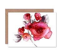 Wee Blue Coo Flower Roses Watercolour Greeting Card With Envelope Inside Premium Quality Fleur Aquarelle
