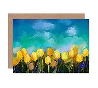 Wee Blue Coo Flower Yellow Tulips Painting Greeting Card With Envelope Inside Premium Quality Fleur Jaune La peinture