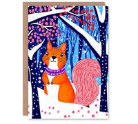 Wee Blue Coo Greeting Card Cute Red Squirrel in Winter Forest Landscape Snow Blank For Him Or Her Art Xmas Christmas Card