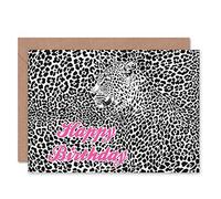 Wee Blue Coo HAPPY BIRTHDAY LEOPARD PRINT PATTERN ILLUSION BLANK GREETINGS CARD