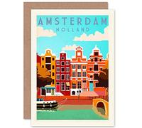 Wee Blue Coo Holland Amsterdam - Canal Barge Colourful Sealed Greeting Card Plus Envelope Blank inside Coloré