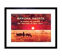 Wee Blue Coo Impression murale encadrée avec citation « No Worries Africa » de Hakuna Matata