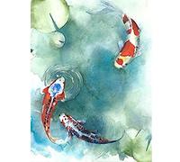 Wee Blue Coo Japanese Koi Fish with Lilies Art Print Canvas Premium Wall Decor Poster Japonais Poisson Mur Déco Affiche