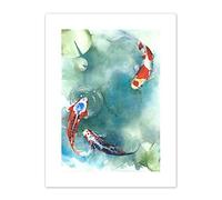 Wee Blue Coo Japanese Koi Fish with Lilies Art Print Canvas Premium Wall Decor Poster Japonais Poisson Mur Déco Affiche