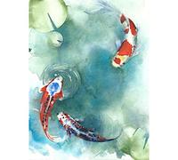 Wee Blue Coo Japanese Koi Fish with Lilies Art Print Poster Wall Decor Japonais Poisson Affiche Mur Déco