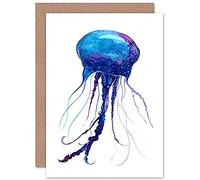 Wee Blue Coo Jellyfish Watercolour Painting Greeting Card With Envelope Inside Premium Quality Aquarelle La peinture