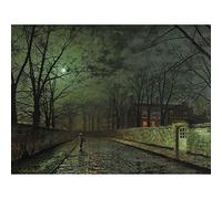 Wee Blue Coo John Atkinson Grimshaw Moonlit Street Old Master Painting Wall Art Print Mur Décor 30 x 41 cm