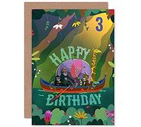 Wee Blue Coo Jungle Boat Kids 3rd Birthday Card Bateau Des gamins