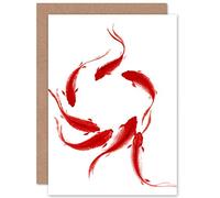 Wee Blue Coo Koi Fish Painting Greeting Card With Envelope Inside Premium Quality POISSON La peinture