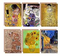 Wee Blue Coo Old Masters Gustav Klimt Van Gogh The Kiss Sunflower All Occasions Various Assorted Blank Greeting Cards With Envelopes Pack of 6 Vieux maitre