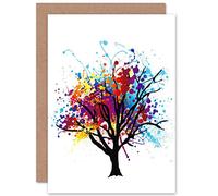 Wee Blue Coo Paint Splat Abstract Tree - Blank Greetings Card Peindre Abstrait Arbre