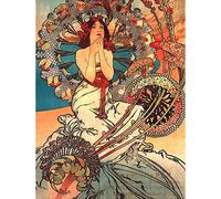 Wee Blue Coo Painting Mucha Nouveau Woman Spring Floral Wall Art Print Mur Décor 30 x 41 cm