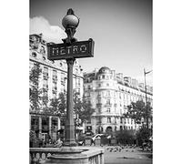 Wee Blue Coo Photo Landmark Retro Metro Sign Paris France Black White Wall Art Print Mur Décor 30 x 41 cm