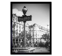 Wee Blue Coo Photo Landmark Retro Metro Sign Paris France Black White Wall Art Print Mur Encadré Décor 30 x 41 cm