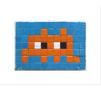Wee Blue Coo Pixel Art Monster Space Invader Orange Tile Black Framed Art Print B12X13959