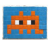 Wee Blue Coo Pixel Monster Space Vader Orange Tiles Wall Art Print Mur Décor 30 x 41 cm