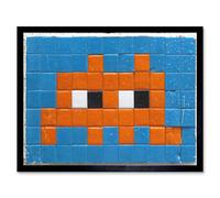 Wee Blue Coo Pixel Monster Space Vader Orange Tiles Wall Art Print Mur Encadré Décor 30 x 41 cm