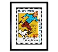 Wee Blue Coo Postage Stamp France Euro Tintin Snowy Herge Postmarked Framed Wall Art Print