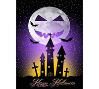 Wee Blue Coo Prints Painting Halloween Greeting Card Jack Lantern Moon Bats 30x40 cms Poster Print Peindre Lanterne Lune Affiche