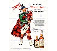 Wee Blue Coo Prints Vintage Advert Whisky Alcohol DEWAR'S White Scotch Tartan Art Poster Ancien La publicité De l'alcool Guerre Blanc ÉCOSSAIS Affiche