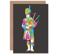 Wee Blue Coo Scottish Bagpipe Piper Colour Psychedelic Scotland Sealed Greeting Card Plus Envelope Blank inside Écossais Couleur Écosse