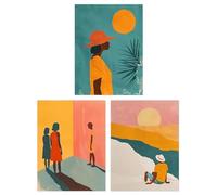 Wee Blue Coo Set of 3 Prints African Sun Summer Teal Warm Bright Living Room Poster Wall Art 12X16