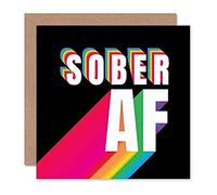 Wee Blue Coo Sober AF Rainbow Typography Black Sealed Greeting Card Plus Envelope Blank inside Pluie Typographie