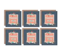 Wee Blue Coo Thank You Cards 6 Pack - Floral Design Blue Set Blank Cards Conception Bleu