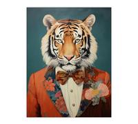 Wee Blue Coo Tiger in a Tuxedo Fun Animal Portrait Large Wall Art Poster Print Thick Paper 18X24 Inch